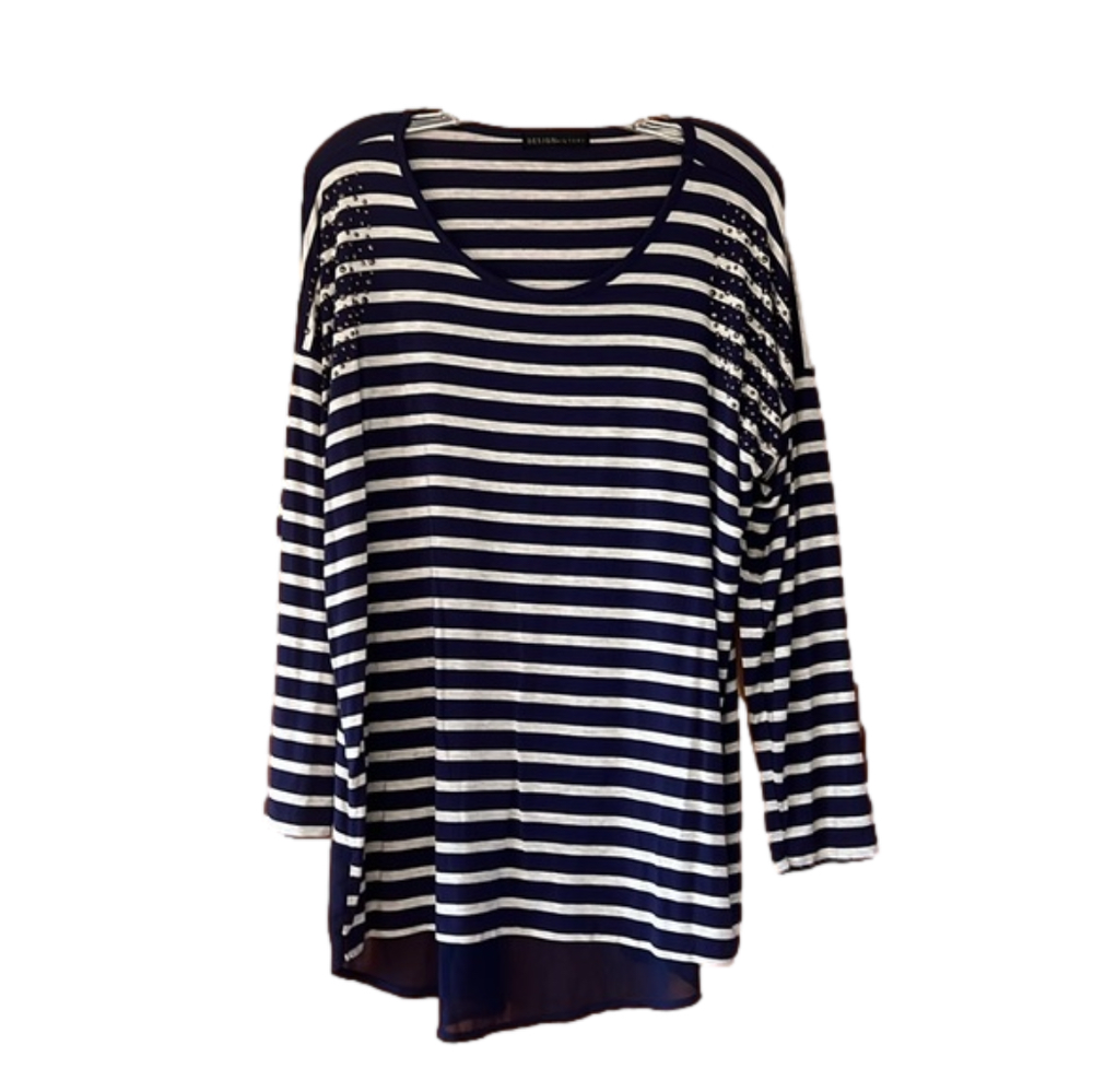 Design History Blue and White Striped Blouse
